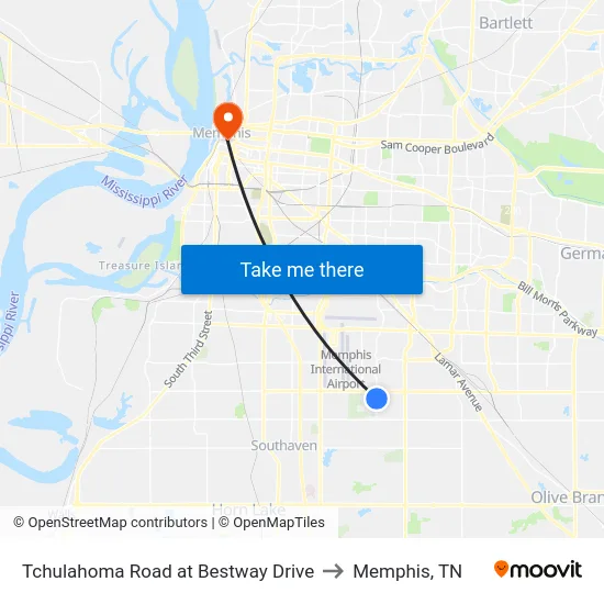 Tchulahoma Road at Bestway Drive to Memphis, TN map