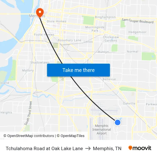Tchulahoma Road at Oak Lake Lane to Memphis, TN map
