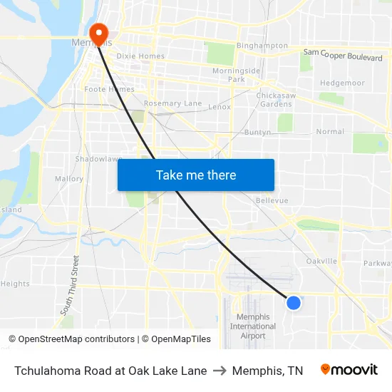 Tchulahoma Road at Oak Lake Lane to Memphis, TN map