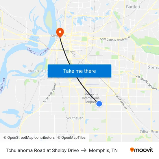 Tchulahoma Road at Shelby Drive to Memphis, TN map