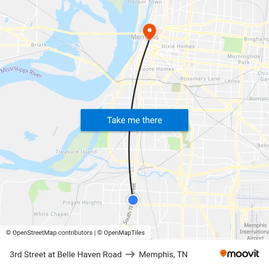 3rd Street at Belle Haven Road to Memphis, TN map