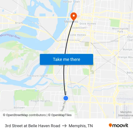 3rd Street at Belle Haven Road to Memphis, TN map