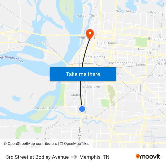 3rd Street at Bodley Avenue to Memphis, TN map