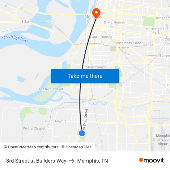 3rd Street at Builders Way to Memphis, TN map