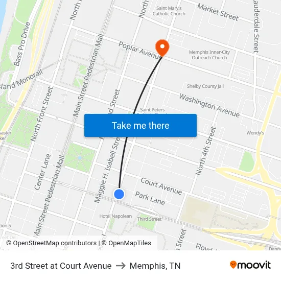 3rd Street at Court Avenue to Memphis, TN map
