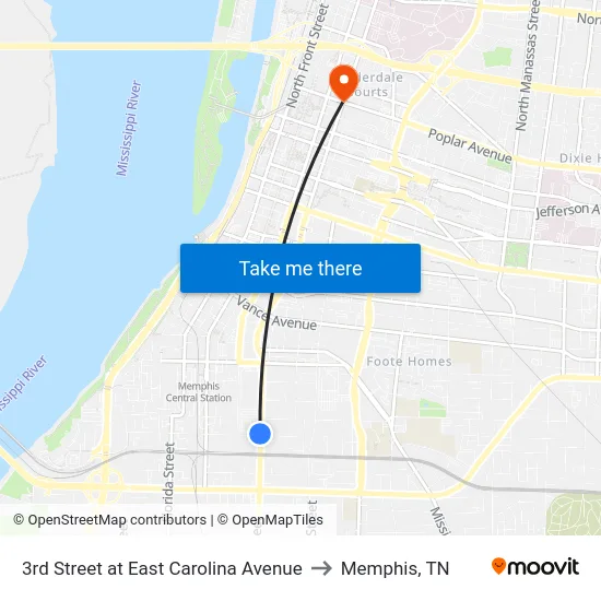3rd Street at East Carolina Avenue to Memphis, TN map