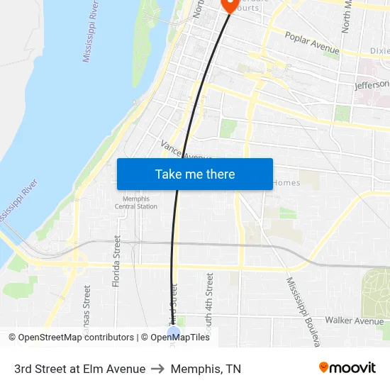 3rd Street at Elm Avenue to Memphis, TN map