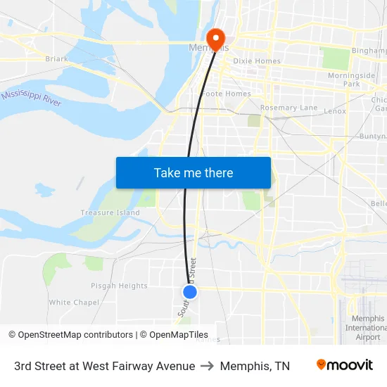 3rd Street at West Fairway Avenue to Memphis, TN map