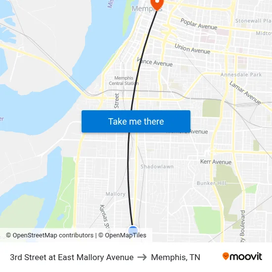 3rd Street at East Mallory Avenue to Memphis, TN map