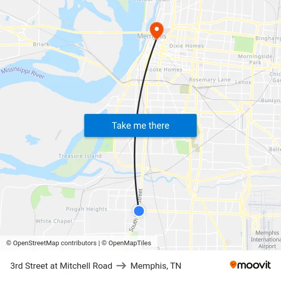 3rd Street at Mitchell Road to Memphis, TN map