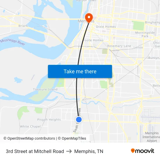 3rd Street at Mitchell Road to Memphis, TN map