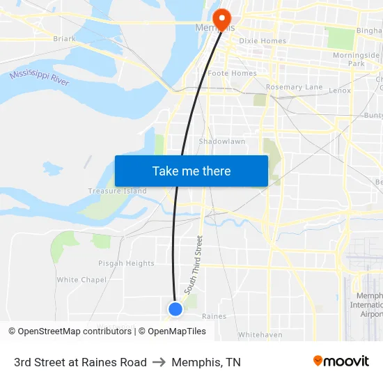 3rd Street at Raines Road to Memphis, TN map