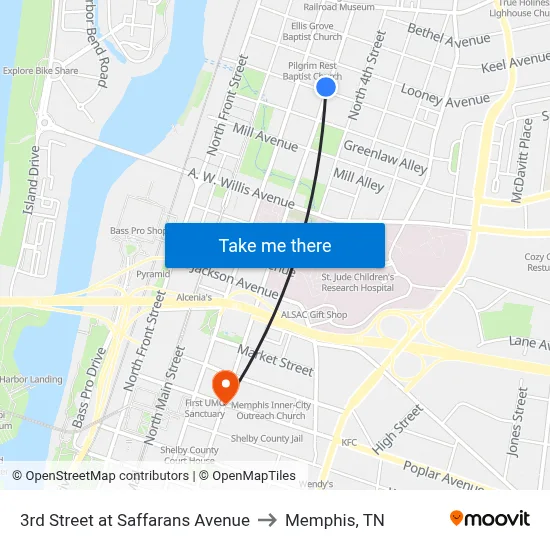 3rd Street at Saffarans Avenue to Memphis, TN map