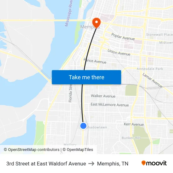 3rd Street at East Waldorf Avenue to Memphis, TN map