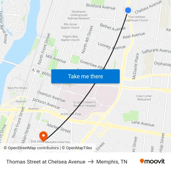 Thomas Street at Chelsea Avenue to Memphis, TN map