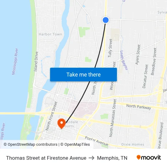 Thomas Street at Firestone Avenue to Memphis, TN map