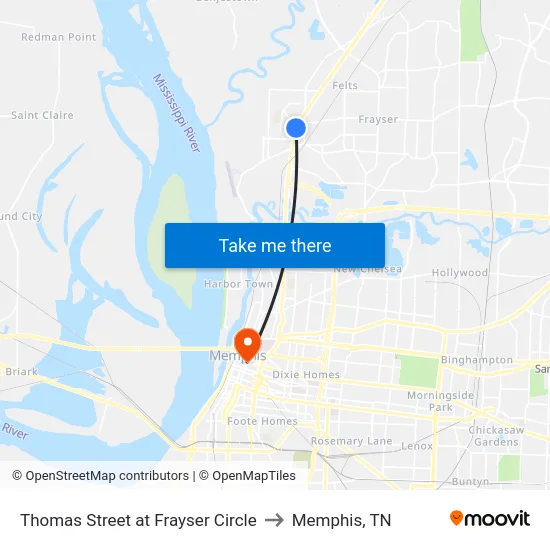 Thomas Street at Frayser Circle to Memphis, TN map
