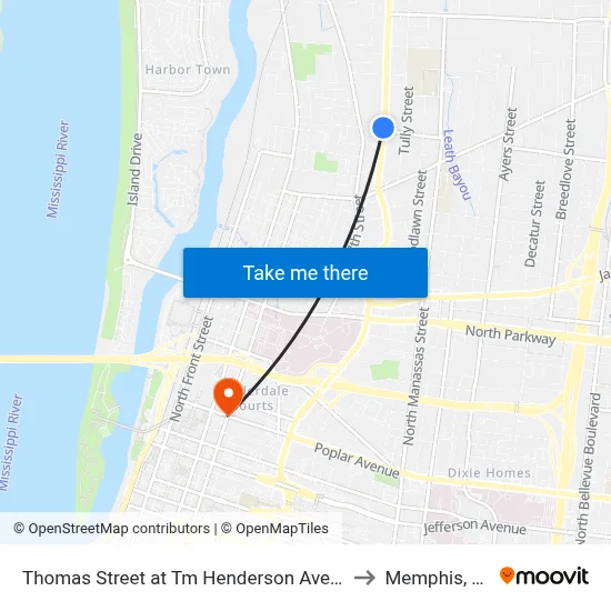 Thomas Street at Tm Henderson Avenue to Memphis, TN map