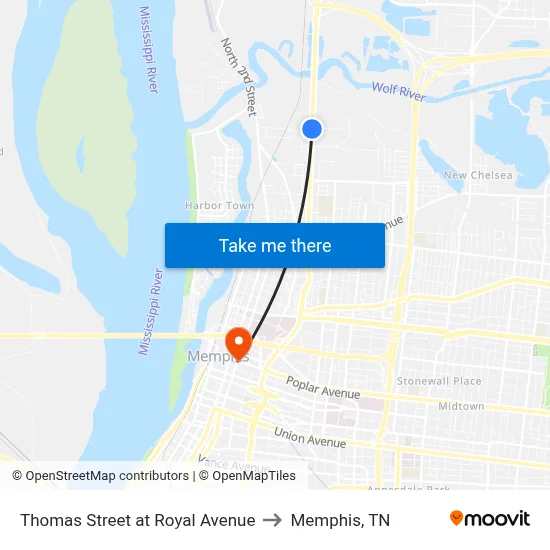 Thomas Street at Royal Avenue to Memphis, TN map