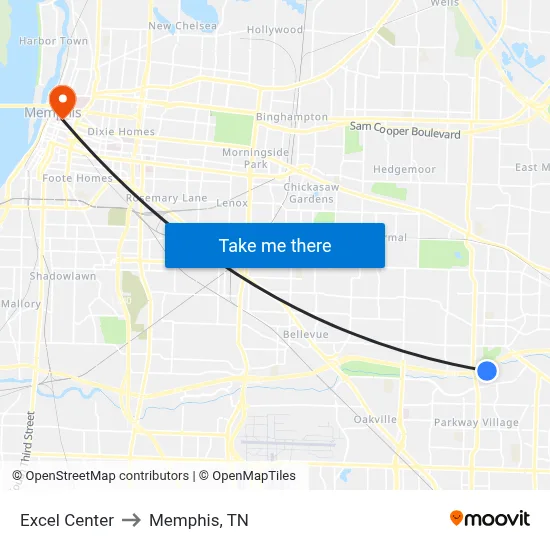 Excel Center to Memphis, TN map