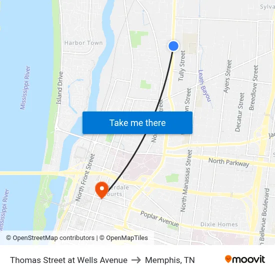 Thomas Street at Wells Avenue to Memphis, TN map
