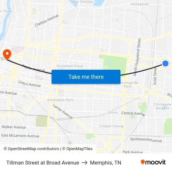 Tillman Street at Broad Avenue to Memphis, TN map