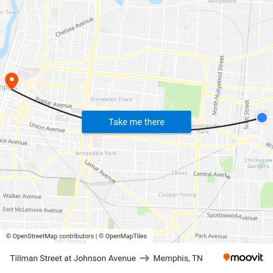 Tillman Street at Johnson Avenue to Memphis, TN map
