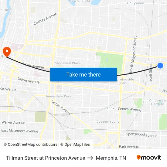 Tillman Street at Princeton Avenue to Memphis, TN map