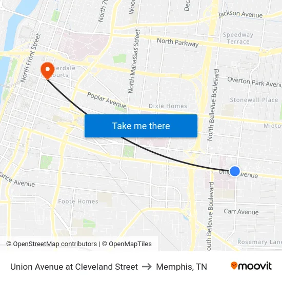 Union Avenue at Cleveland Street to Memphis, TN map