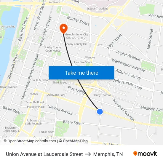 Union Avenue at Lauderdale Street to Memphis, TN map