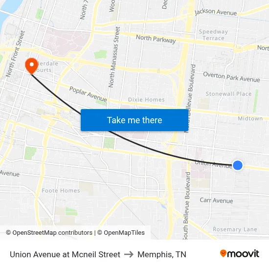 Union Avenue at Mcneil Street to Memphis, TN map