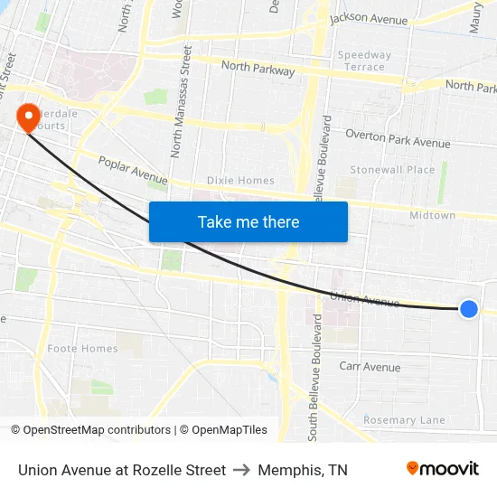 Union Avenue at Rozelle Street to Memphis, TN map