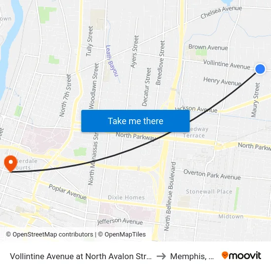 Vollintine Avenue at North Avalon Street to Memphis, TN map