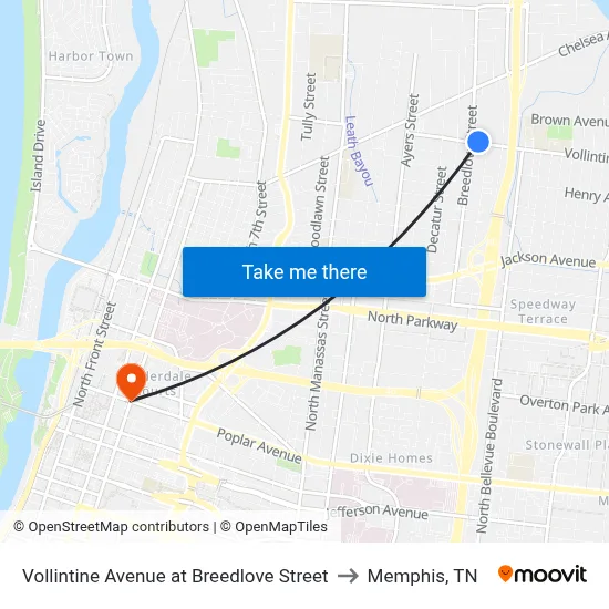 Vollintine Avenue at Breedlove Street to Memphis, TN map