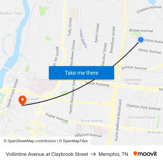 Vollintine Avenue at Claybrook Street to Memphis, TN map