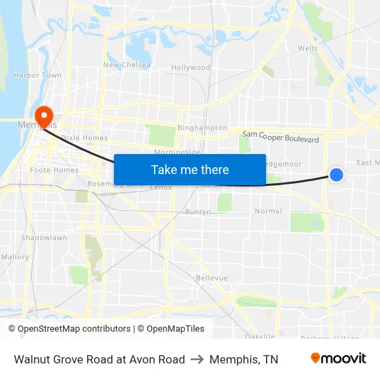Walnut Grove Road at Avon Road to Memphis, TN map