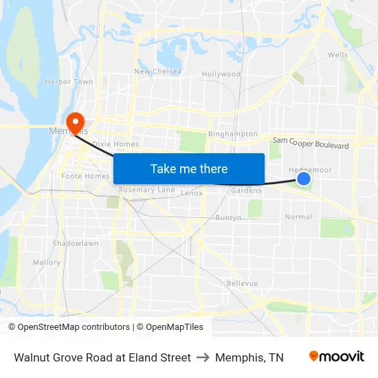 Walnut Grove Road at Eland Street to Memphis, TN map