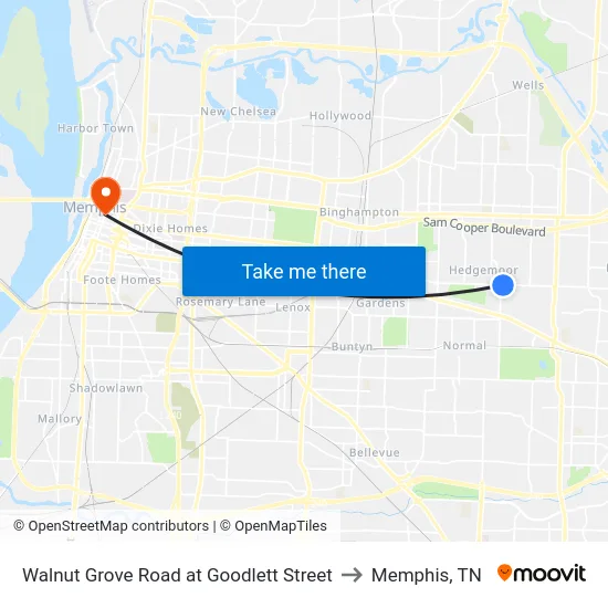 Walnut Grove Road at Goodlett Street to Memphis, TN map
