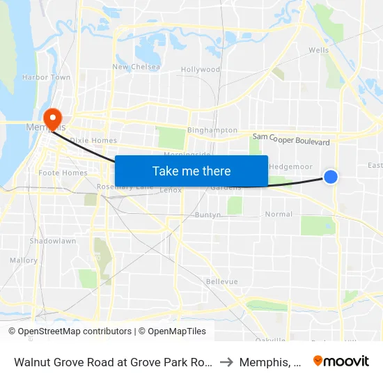 Walnut Grove Road at Grove Park Road to Memphis, TN map