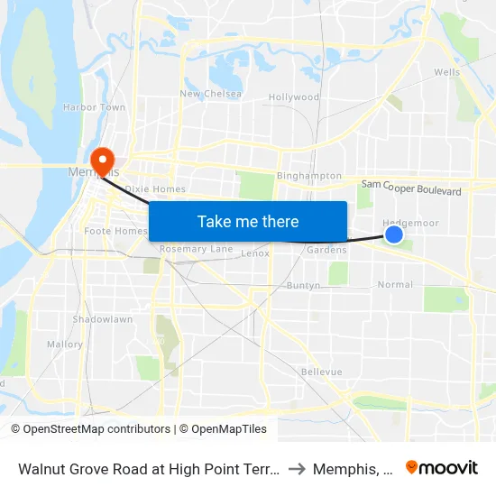 Walnut Grove Road at High Point Terrace to Memphis, TN map