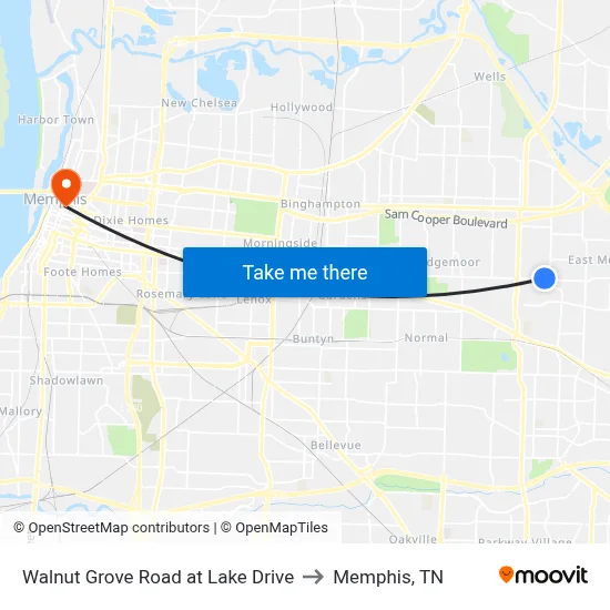 Walnut Grove Road at Lake Drive to Memphis, TN map
