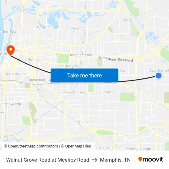 Walnut Grove Road at Mcelroy Road to Memphis, TN map
