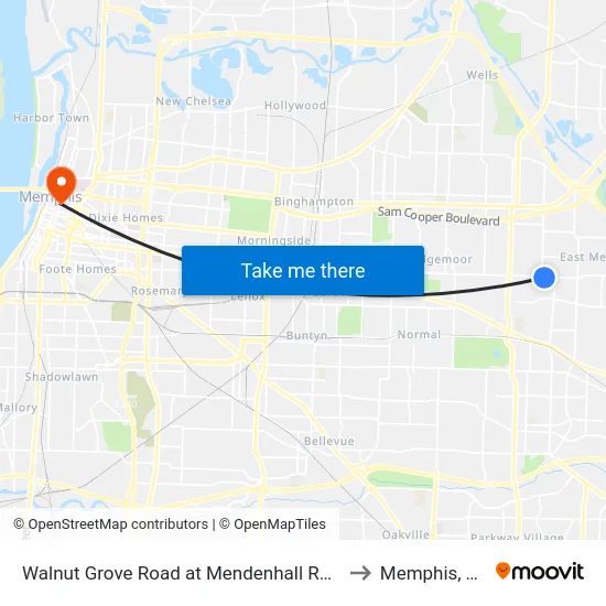 Walnut Grove Road at Mendenhall Road to Memphis, TN map