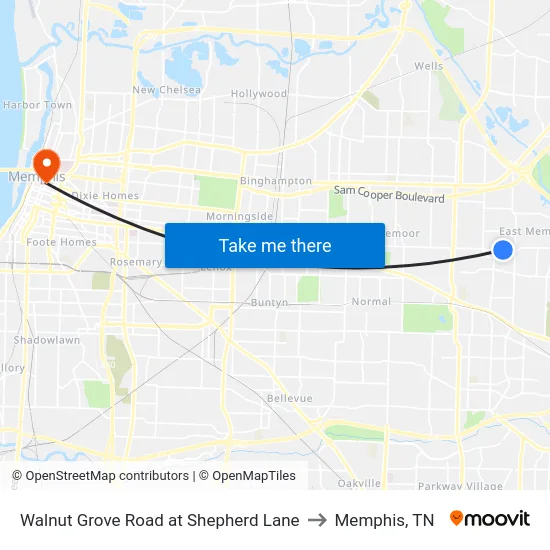 Walnut Grove Road at Shepherd Lane to Memphis, TN map