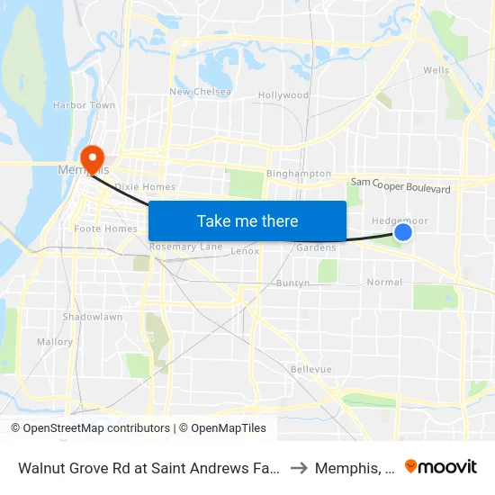 Walnut Grove Rd at Saint Andrews Fairway to Memphis, TN map