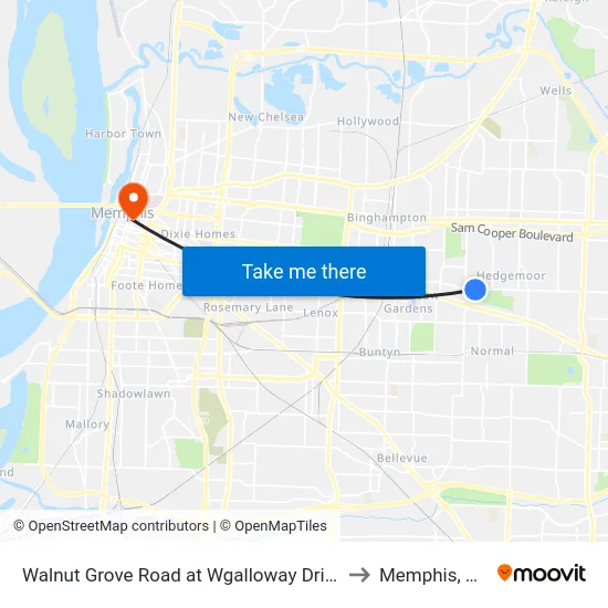 Walnut Grove Road at Wgalloway Drive to Memphis, TN map