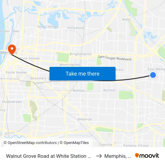 Walnut Grove Road at White Station Road to Memphis, TN map