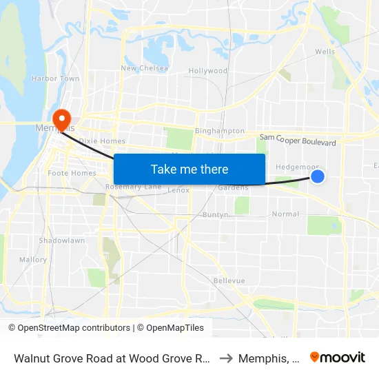 Walnut Grove Road at Wood Grove Road to Memphis, TN map