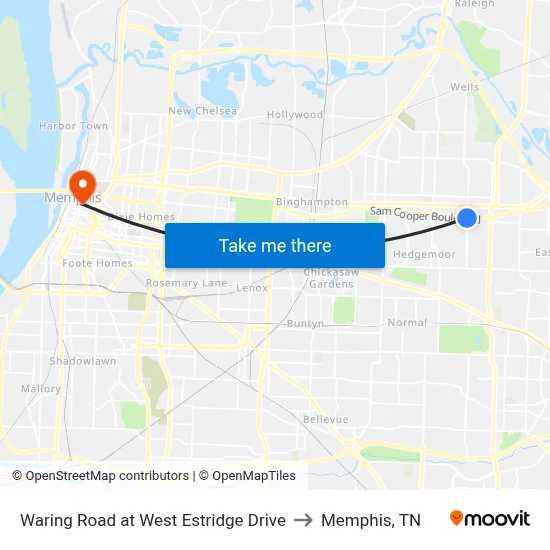 Waring Road at West Estridge Drive to Memphis, TN map