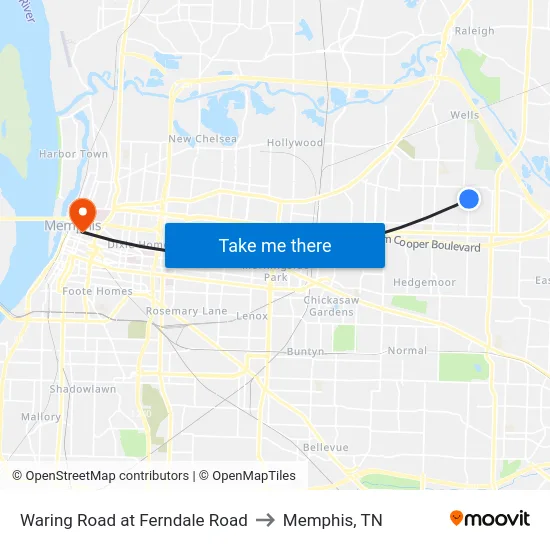 Waring Road at Ferndale Road to Memphis, TN map